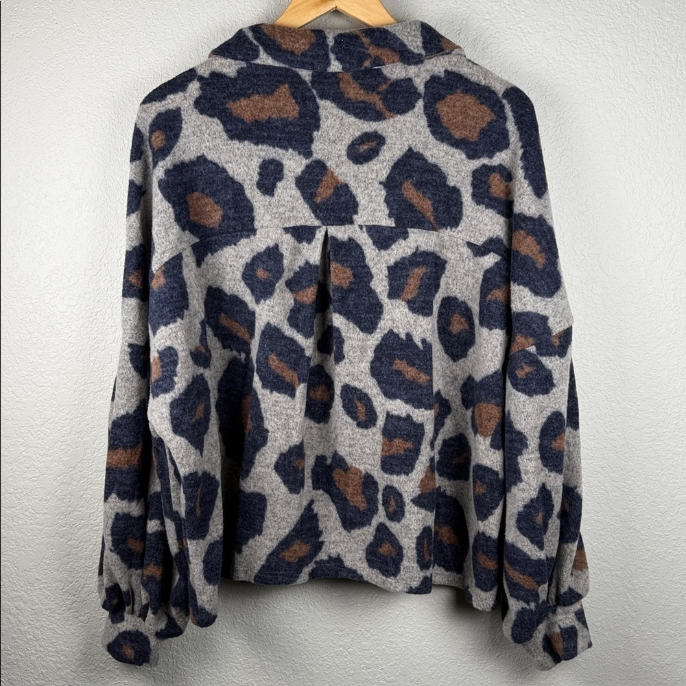 Saints & Hearts Gray and Brown Leopard Patterned Oversized Boxy Sweater Cardigan - Picture 7 of 14